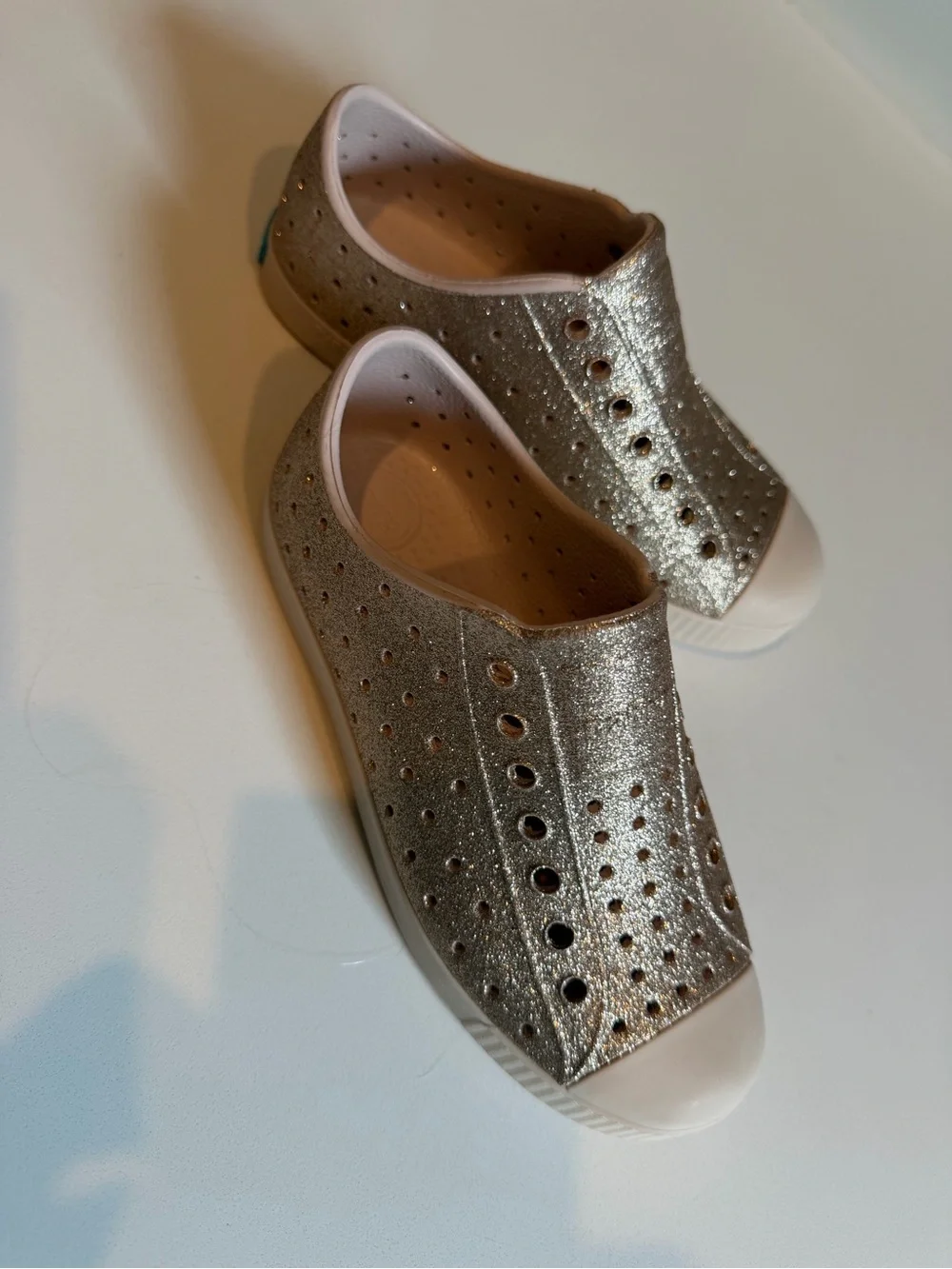 Native Shoes Kids Glitter Slip-On Sneakers in Gold and White